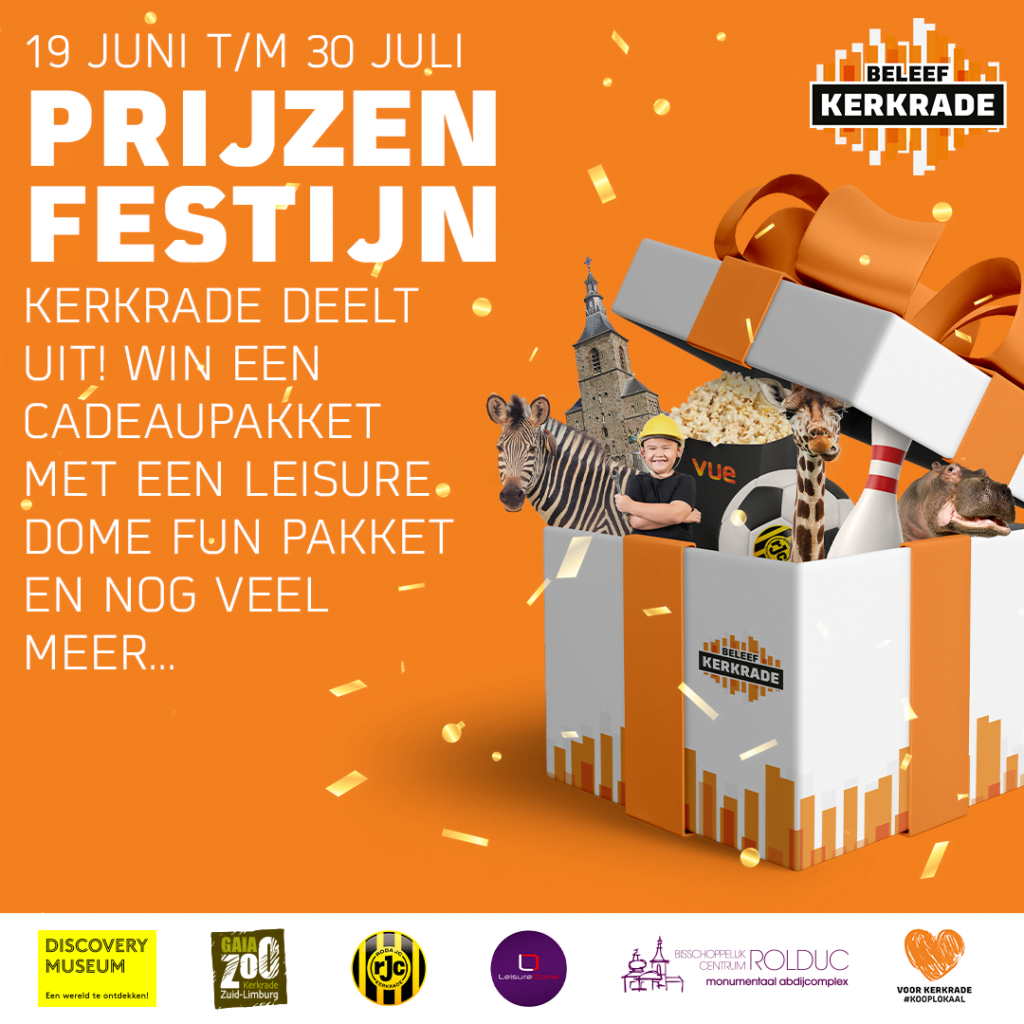 Kerkrade gaat weer open en dat mag gevierd worden! In samenwerking met Kerkraadse ondernemers geeft Beleef Kerkrade 6 weken lang de mooiste zomerse prijzen weg. Deze week staat in het teken van de Leisure Dome die een fantastische funpakket weggeeft.