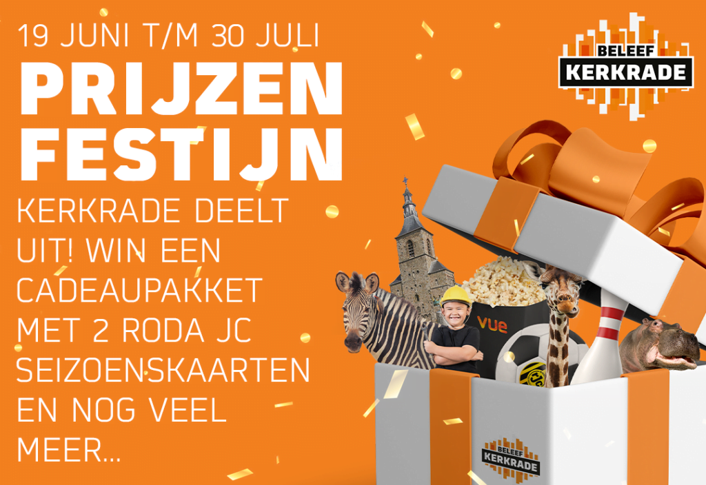 Kerkrade gaat weer open en dat mag gevierd worden! In samenwerking met Kerkraadse ondernemers geeft Beleef Kerkrade 6 weken lang de mooiste zomerse prijzen weg. Deze week staat in het teken van Roda JC Kerkrade die twee Roda JC Kerkrade seizoenkaarten toevoegt aan het mega prijzenpakket!